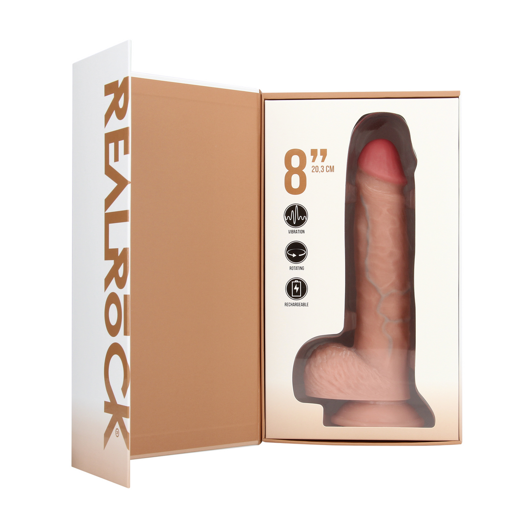 Vibrating and Rotating Straight Cock with Balls - 8 / 20,5 cm - Flesh