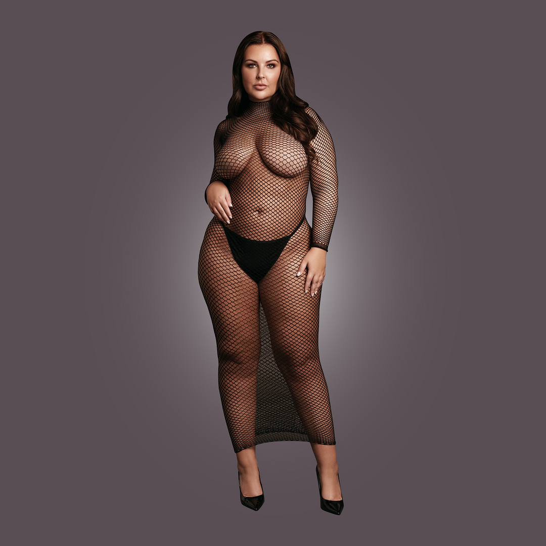 Long Dress Fishnet Structure and Turtle Neck - OSX - Black