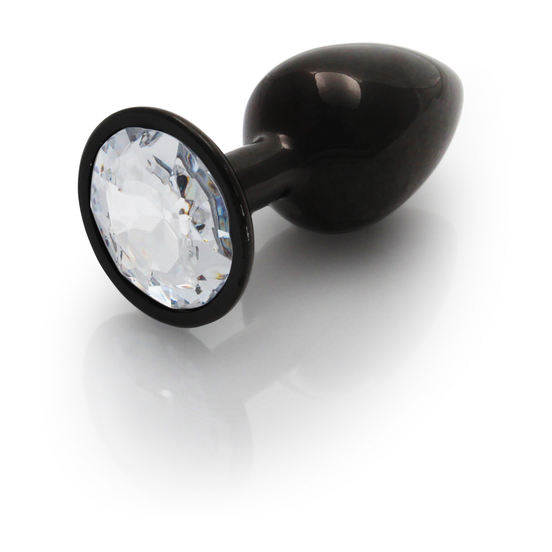 Round Gem Butt Plug - Small - Gunmetal/Diamond
