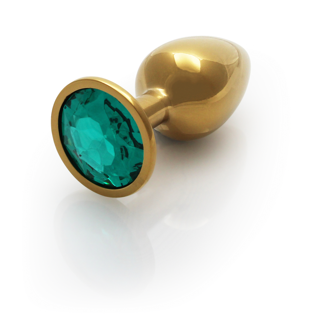 Round Gem Butt Plug - Small - Gold/Emerald Green
