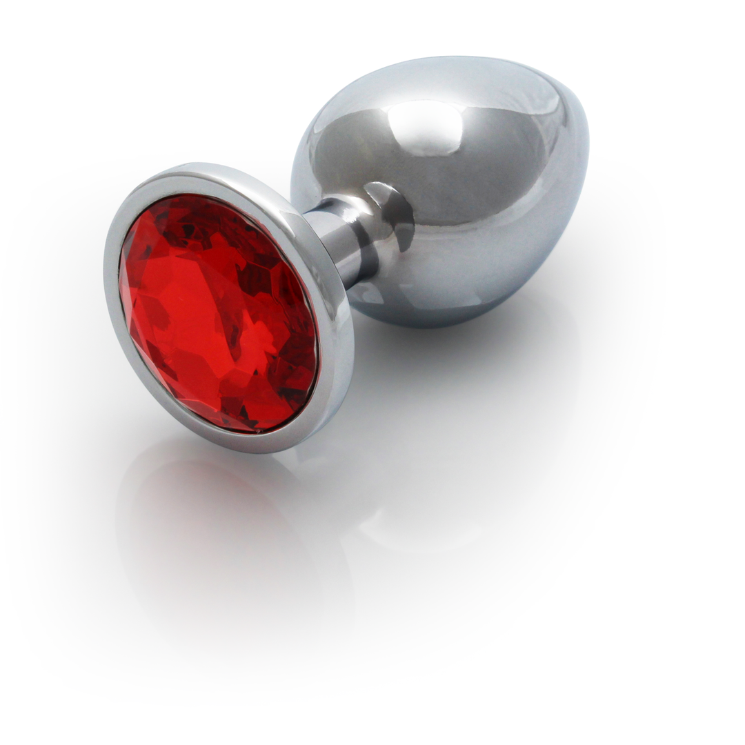 Round Gem Butt Plug - Medium - Silver/Ruby Red