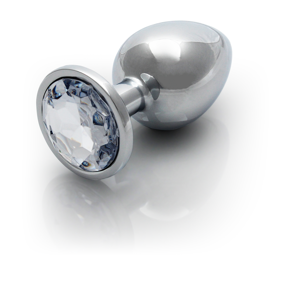 Round Gem Butt Plug - Medium - Silver/Diamond