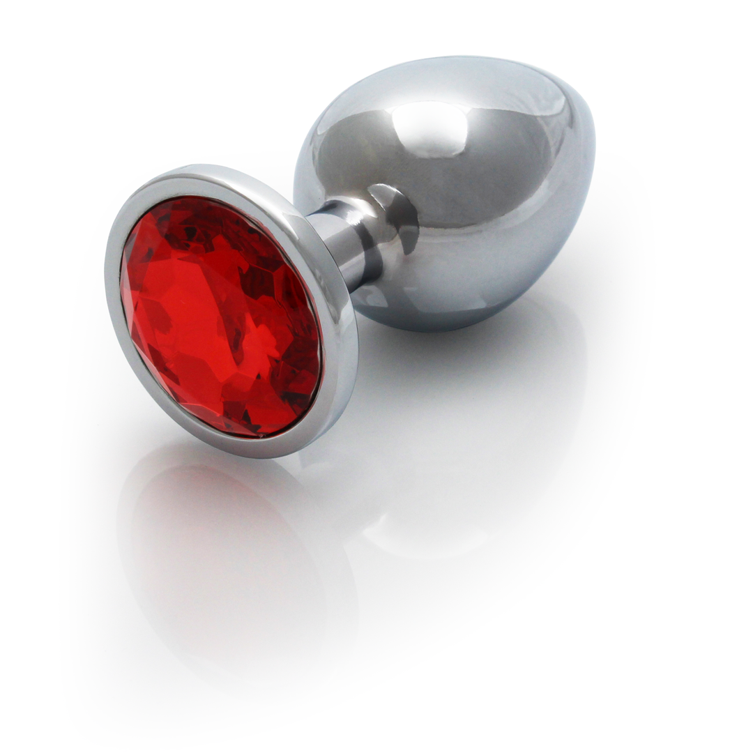 Round Gem Butt Plug - Large - Silver/Ruby Red