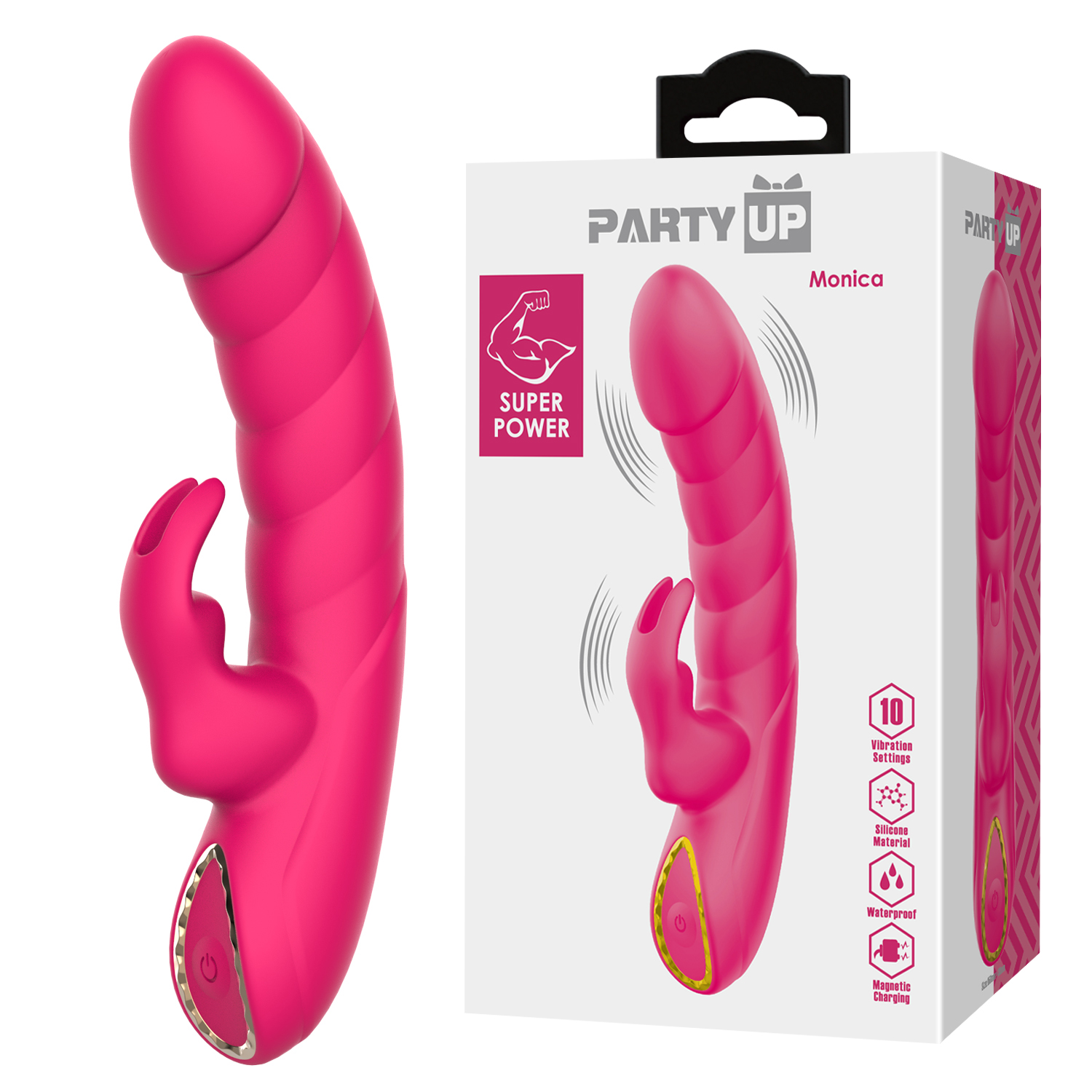 Party Up wibrator mini typ króliczek ładowany magnetycznie kolor ciemny różowy Monica