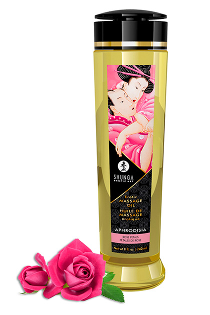 Shunga massage oil aphrodisia rose petals