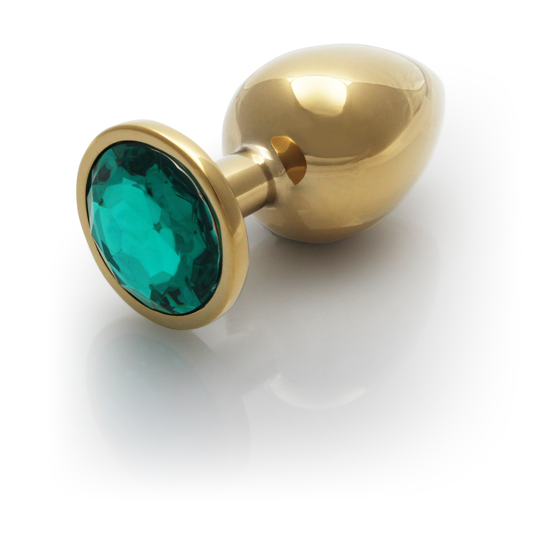 Round Gem Butt Plug - Large - Gold/Emerald Green