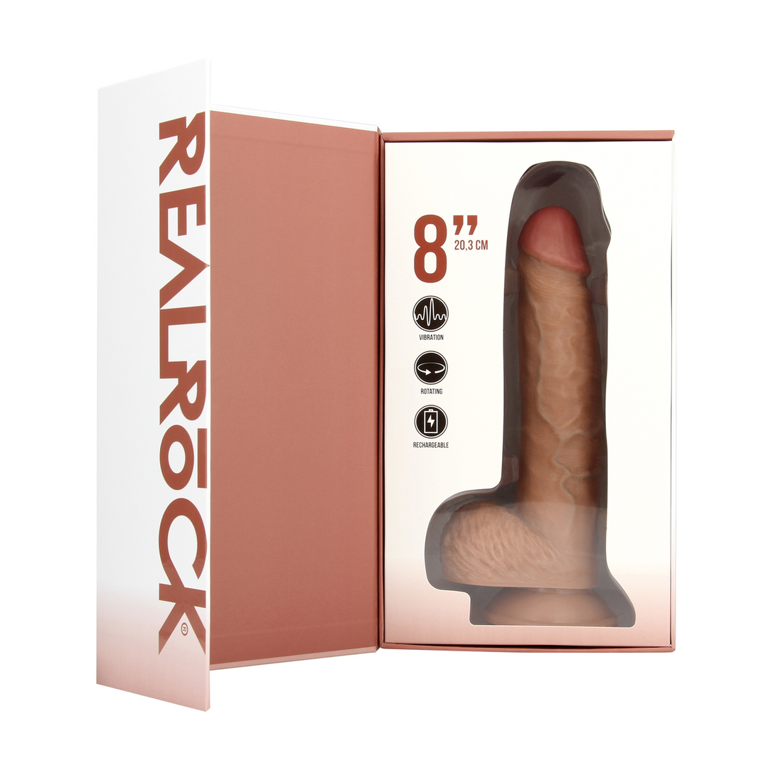 Vibrating and Rotating Straight Cock with Balls - 8 / 20,5 cm - Tan