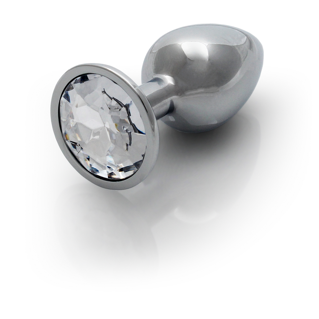 Round Gem Butt Plug - Small - Silver/Diamond
