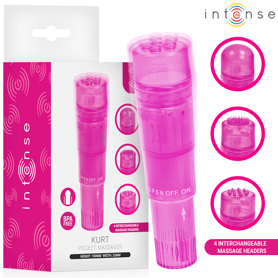 Intense Fun Toys - Intense - Kurt Mini Massager With 4 Interchangeable Heads Pink