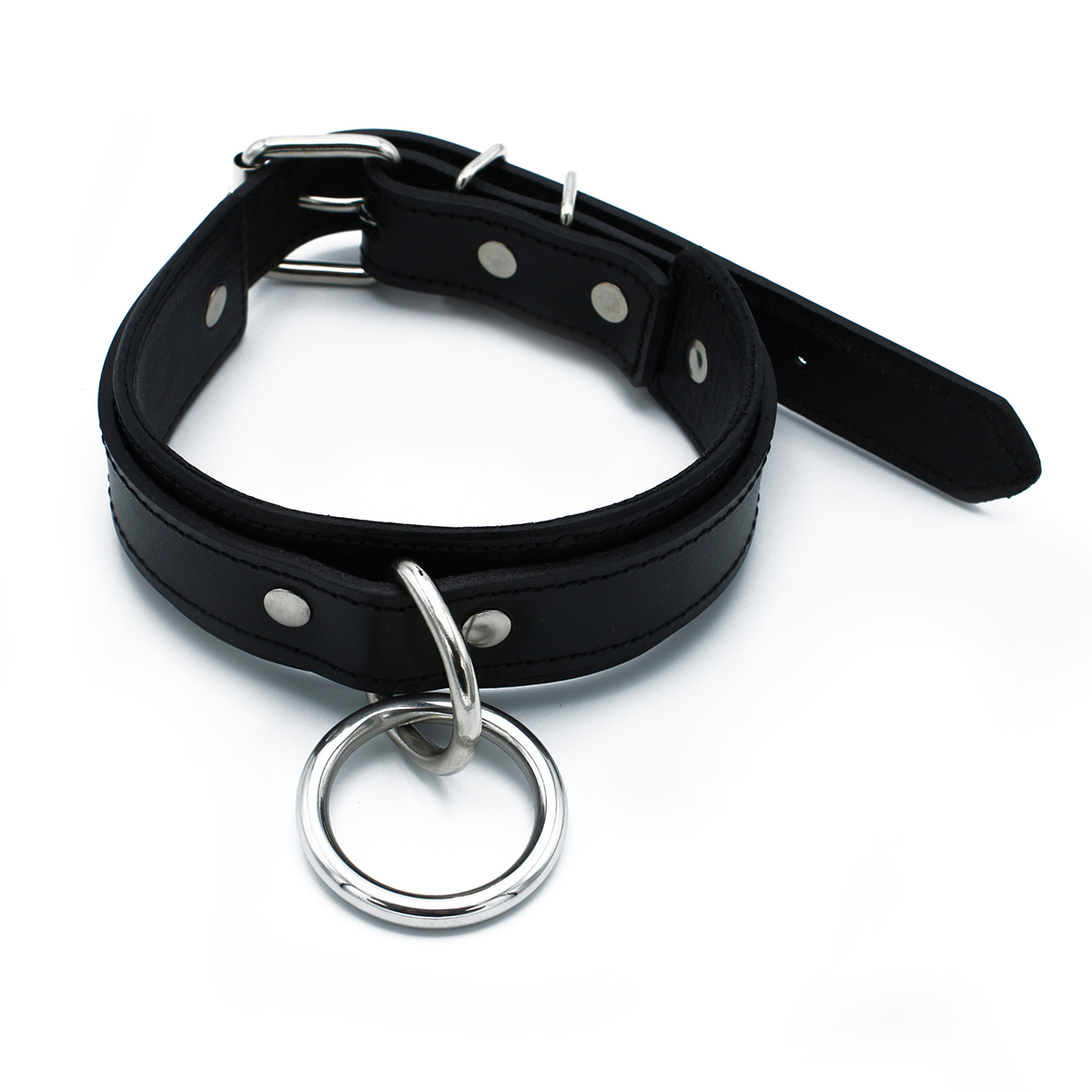 Kiotos Leather Black Leather Collar big O-Ring