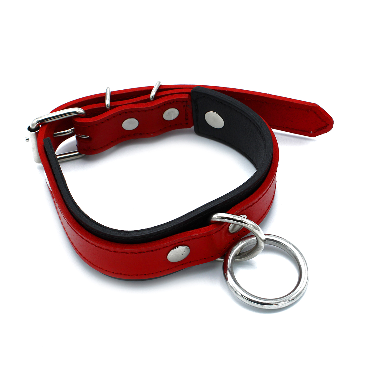 Kiotos Leather Black & Red Leather Collar big O-Ring