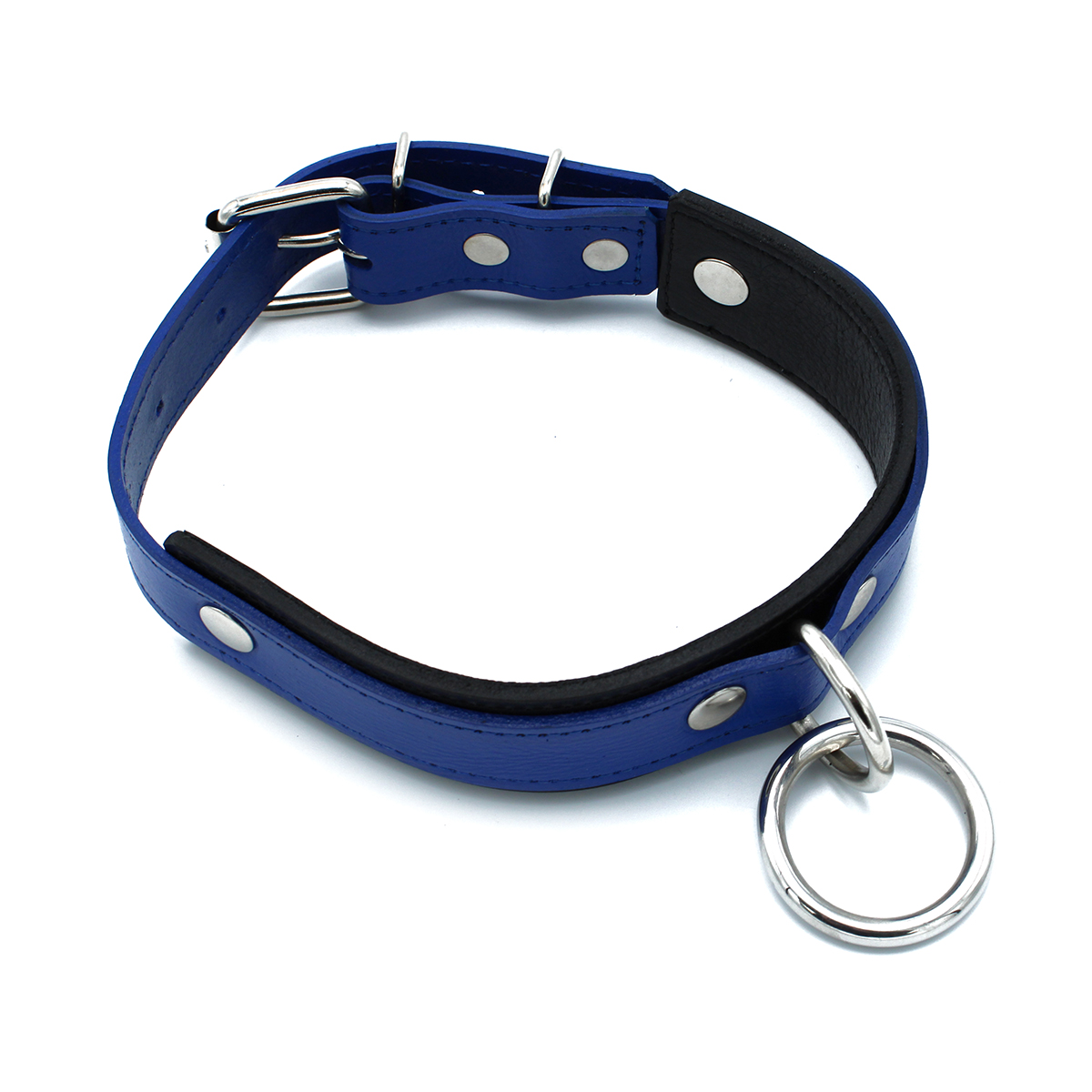 Kiotos Leather Black & Blue Leather Collar big O-Ring