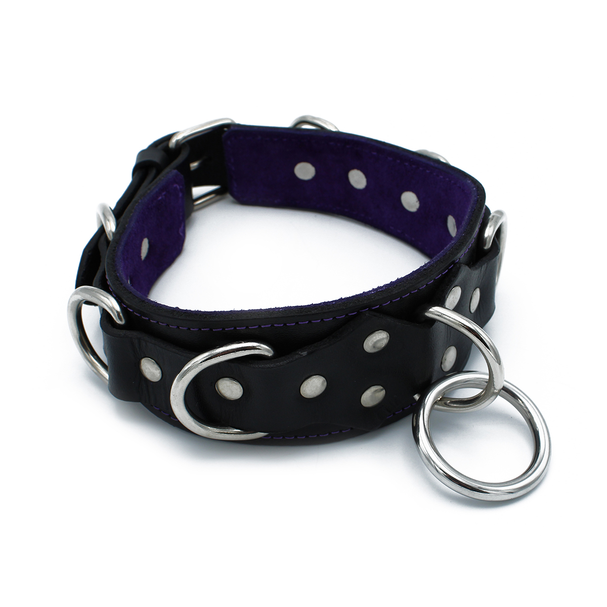 Kiotos Leather Black Leather Collar Deluxel O-Ring Multi-D-Rings