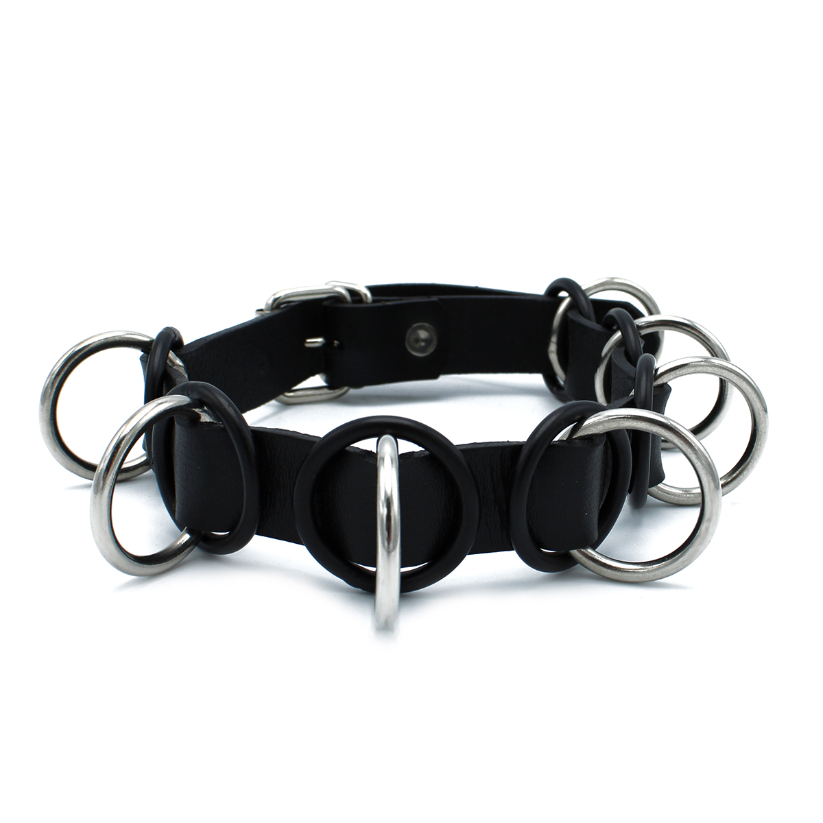Kiotos Leather Black Leather Collar with 7 Statement Rings